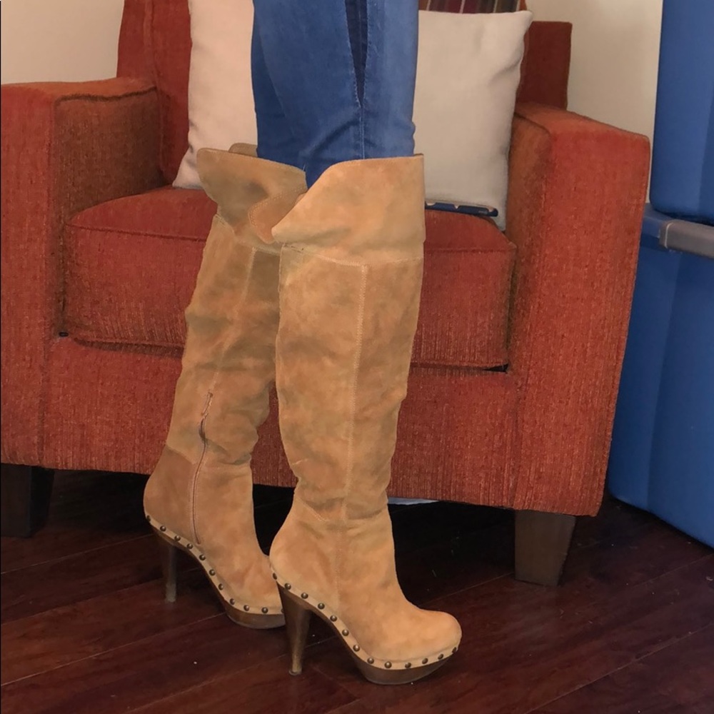 Tan knee boots